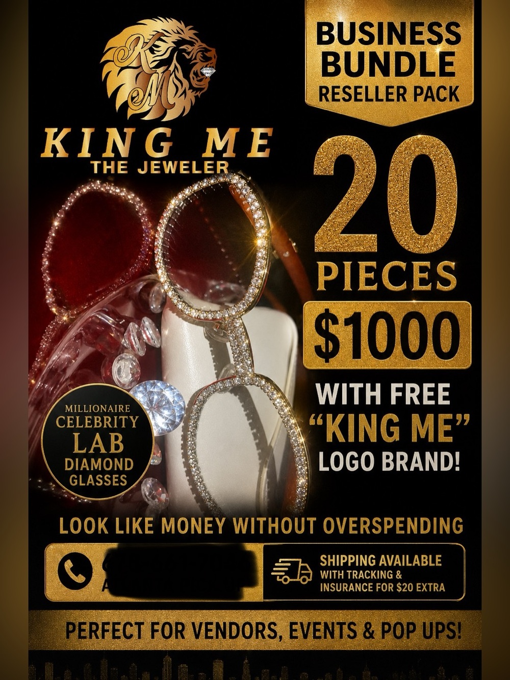 Gold Lab Diamond Glasses - 20-Piece Reseller Bundle (Gold)
